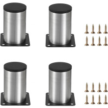 4PCS 3" Stainless Steel Furniture Legs – Silver Round Metal Risers for Desk, Cabinet, Sofa, TV Stand, Dresser, Chair; Compatible with Standard