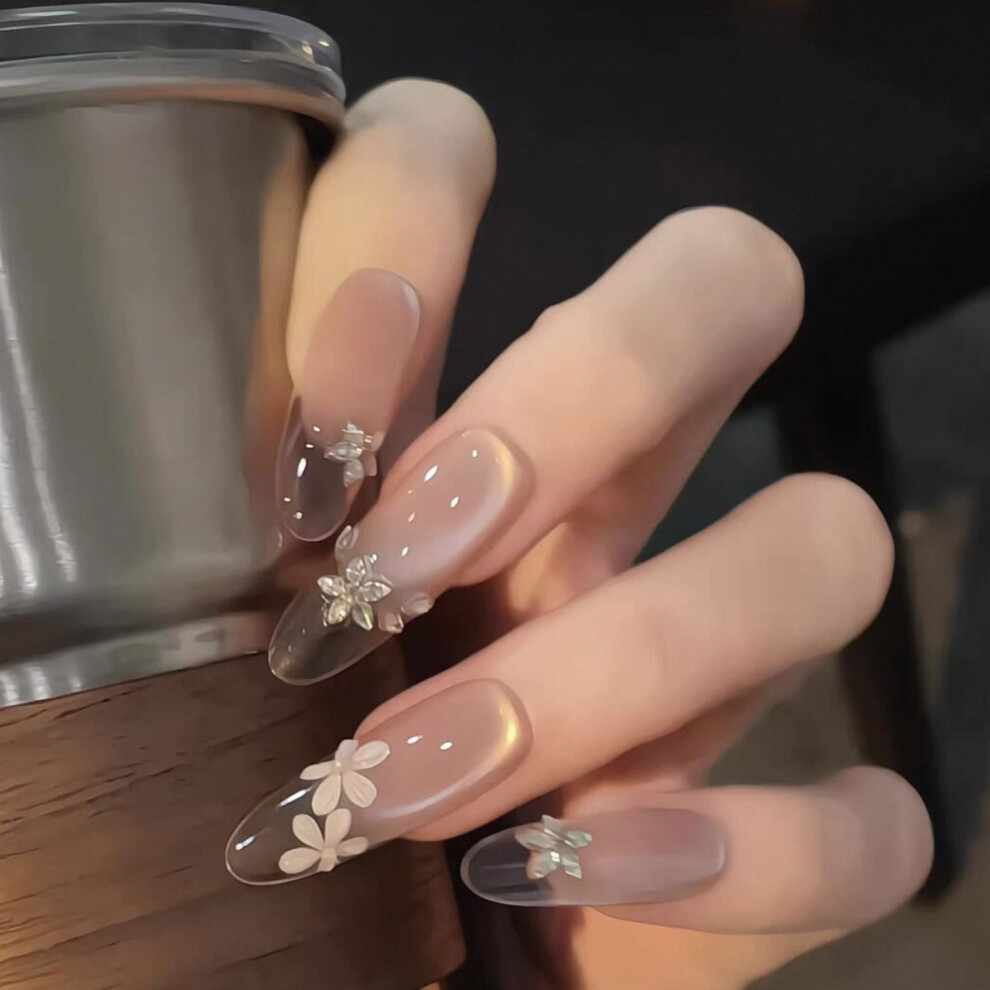 Zhouq-Outdoors (Xs) Pink Cat Eye Fake Nails, Lightweight & Easy Stick