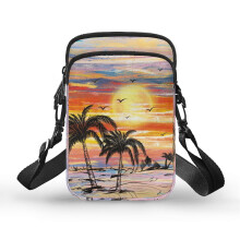 Plážová crossbody kabelka s tropickým západom slnka a 2 zipsami