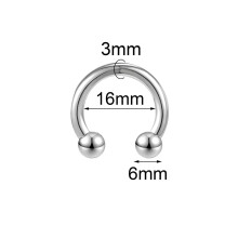 1 stuk roestvrijstalen hoefijzer neusring, grote maat, septum piercing, oorpiercing - 8G - 16 mm
