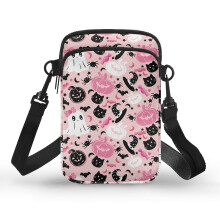 Verstellbare Schultertasche aus Polyester mit verstellbarem Riemen, pinkfarbenes Halloween-Motiv, ideal für Reisen und den täglichen Gebrauch, für
