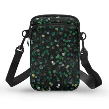 Grüne gepunktete Schultertasche mit Blättermuster für Damen, doppelte Fächer, Messenger Bag aus leichtem Polyester