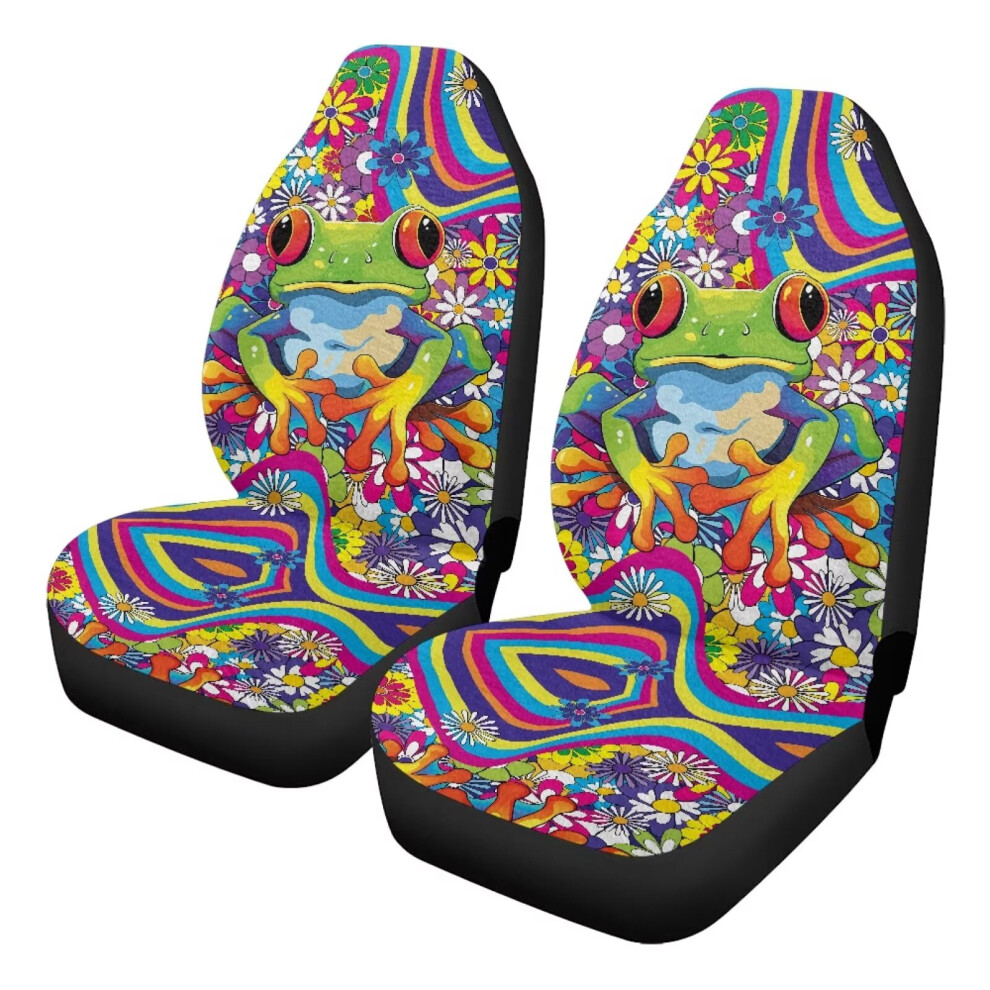 Car Seat Covers Fur Retro Flower Power Design 2 Pcs Coral 9085618958913
