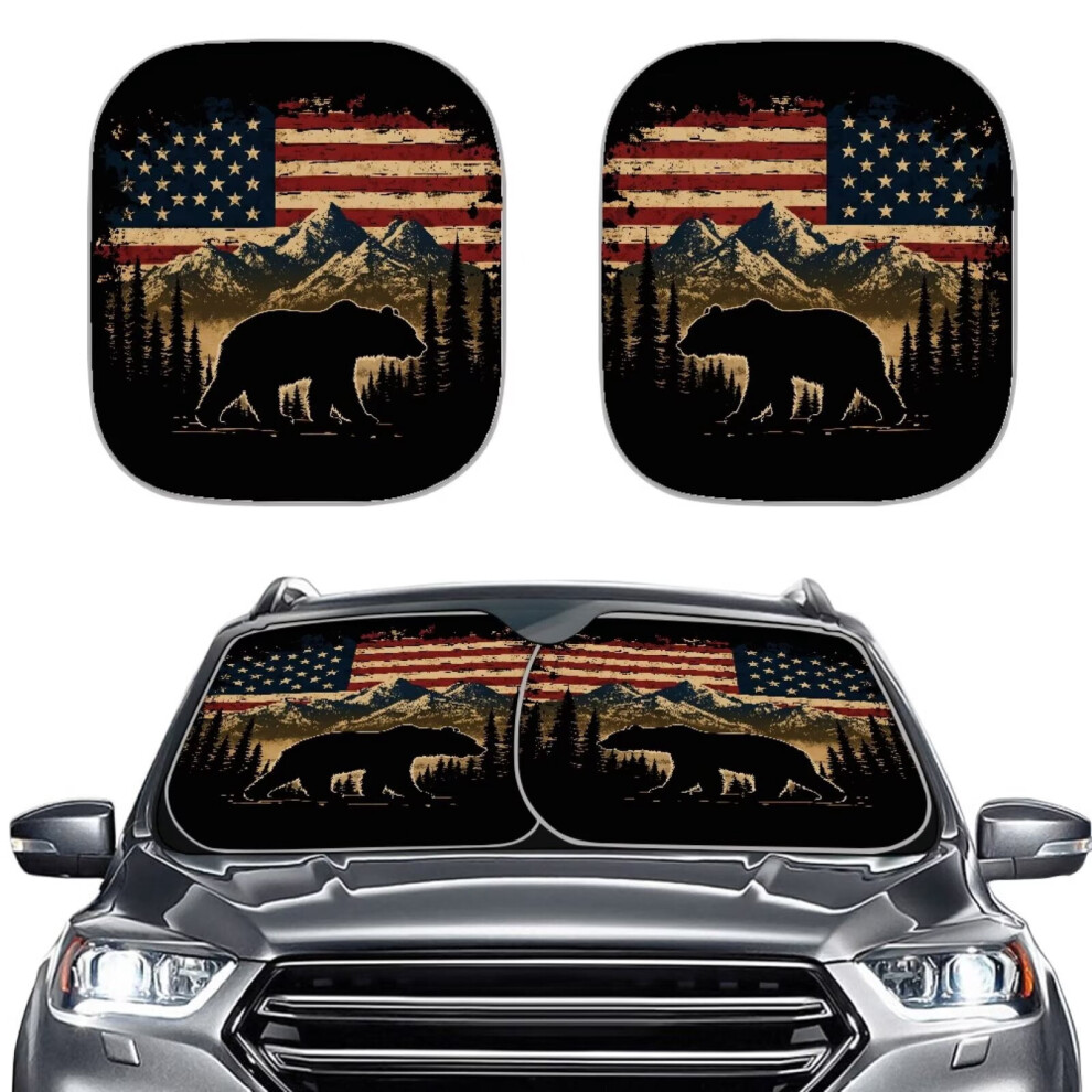 American Flag Mountain Bear 2Pcs Car Sunshades For Windshield Â Easy Install, Reflective Sun Visor, Compatible With Most Cars 9122141079767