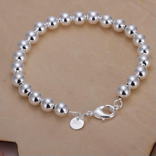925 Sterling Silver Buddha Bead Bracelet 8 in