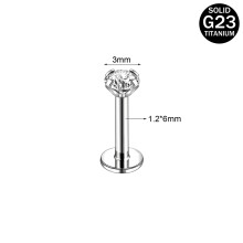 Titanium Steel Lip Ring CZ Stud 2 pcs 1.2x6x3mm