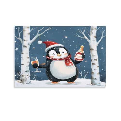Quadro em tela com pinguim feliz, 20x30cm (8x12 polegadas), sem moldura – Decoração moderna para banheiro/quarto, compatível com estilo rústico.