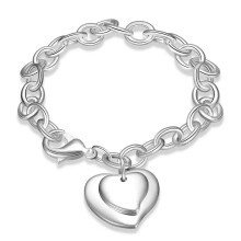 925 Sterling Solid Silver Charm Round Bangle Women's Men Fashion Heart Bracelet -default
