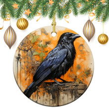 Blackbird Ceramic Christmas Ornaments – White & Orange Crow, Compatible with Holiday Trees, Personalized Xmas Decor