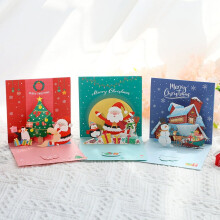 Festive 3D PopUp Holiday Greeting Card Featuring Santa Snowman Reindeer and Xmas Tree Designs for Christmas Celebration