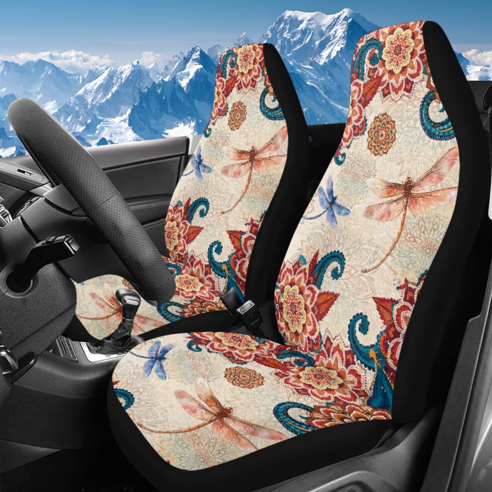 Mandala Dragonfly Car Seat Cover Set, 2-Pack, Easy Install, Compatible With Sedans, Suvs, Trucks Coral 9122141081227
