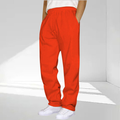 SYMOID Big & Tall5XL Πορτοκαλί Casual Παντελόνι - Χαλαρή Εφαρμογή με Κορδόνι στη Μέση, Γρήγορο
