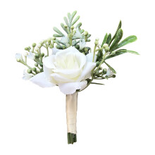 Rose Wrist Corsage Bracelet Men Boutonniere Fabric Bridal and Groom Corsage Rose Small Bud for White Wedding Flower Accessories Prom Suits