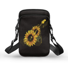 Sonnenblumen-Gitarren-Doppellagen-Schultertasche für Damen, Outdoor-Reisen