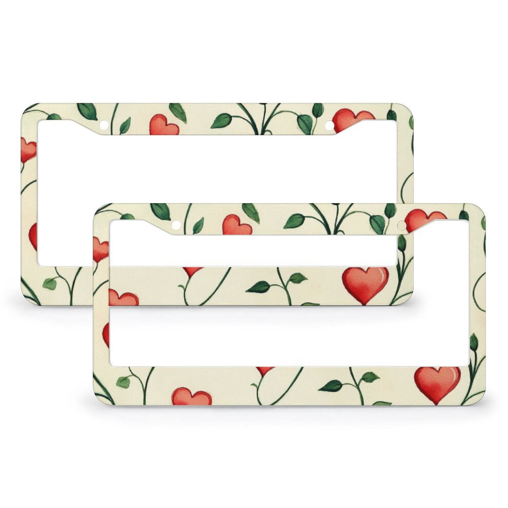 Hearts & Flowers License Plate Frame 2Pcs, Valentine's Day Car Accessory, Us/Ca Standard, Aluminum, 2 Round Holes 9122141081289