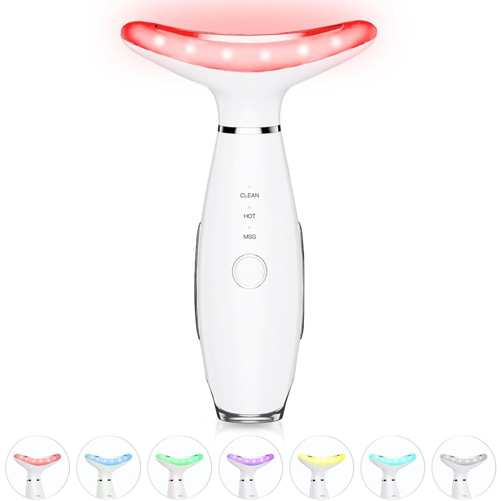 Red/Light/White Facial Massager -7 Color -Therapy For Face And Neck For Wrinkles, Double Chin, Vibrating Facial Massager With Thermals (White)