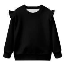 Toddler Girl Black Sweatshirt, Crewneck Long Sleeve, 4-5T Oversized Ruffle Shoulder Pullover – Fall/Winter/Spring