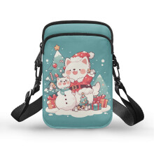 Verstellbare Umhängetasche mit weihnachtlichem Cartoon-Motiv für Damen, Doppelreißverschluss, Polyester, verstellbarer Schultergurt