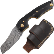 Handmade Real Damascus Steel Cigar Cutter Horn Handle Comes With Leather Sheath