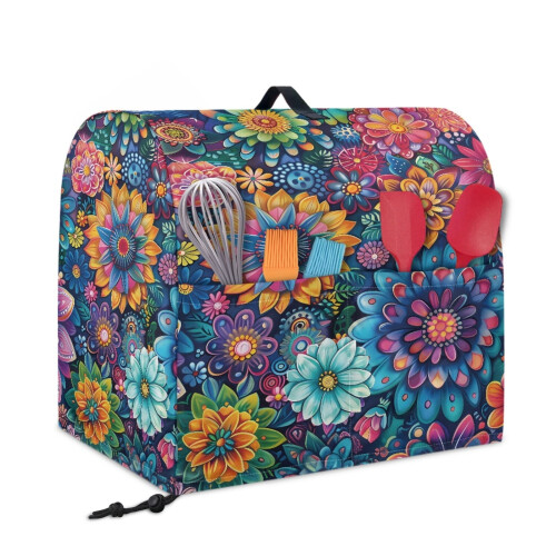 Boho Mandala Flower Kitchen Stand Mixer Cover with Top Handle, Adjustable Drawstring & Waterproof – Compatible with KitchenAid 1