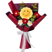 Handmade Knitted Sunflower Bouquet Kit – Red Crochet Preserved Flowers for Mother's Day, Anniversary, Graduation, Birthday