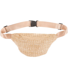 Brown straw waist pouch for personal items and travel