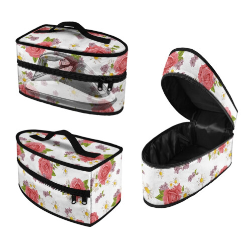 Red Rose Pattern Steamer Organizer Case Portable