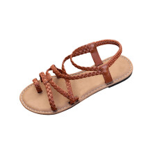 Braune, lässige Damen-Sandalen aus gewebtem Material mit elastischem Fersenriemen – Übergröße 41 (EU), geeignet für breite Füße