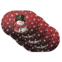 Snowman Kitchen Placemats Set of 4, Oval PU Leather, Wipeable & Scratch Resistant, Indoor/Outdoor Christmas Decor