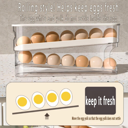 2-Pack Auto Rolling Egg Dispenser, 12-Egg Capacity, Easy-Load Cascading Rack for Kitchen/Pantry/Fridge – Compatible with Standard Eggs 2
