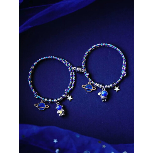 Couple Planet Astronaut Charm Bracelet 2 pcs