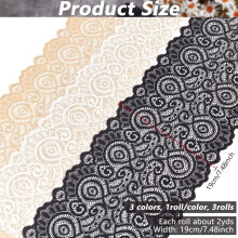 6 Yards 3-Color Stretch Lace Trim, 7.48" Wide, Elastic Sewing Lace Ribbon for Crafts, Gift Wrapping, Bridal & Wedding Decor – Compatible with Sewing