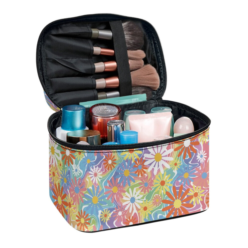 Beauty Brush Holder Travel Makeup Bags Colorful Daisy Case Travel-Size Accessories 8.86 x 6.5 x 5.9 Inches Multifunctional