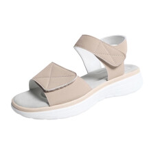 Sandales décontractées kaki pour femmes, bout ouvert, semelle souple, respirantes, bout rond élastique, chaussures en PU – Adaptées à une