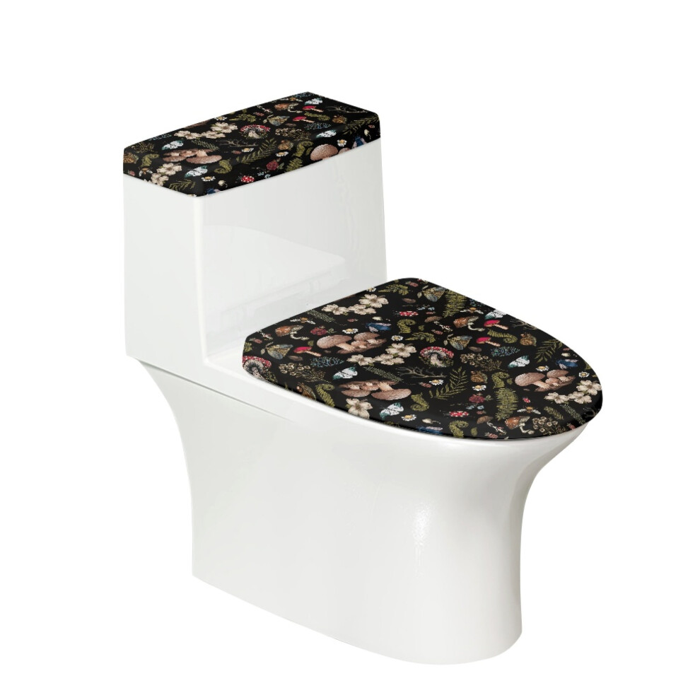 Universal Elastic Edge Toilet Lid Covers, Elastic Fabric, Easy To Clean Toilet Lid Cover And Toilet Tank Lid Cover, Soft, Washable, Mushroom Flowers 9097180854203