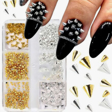 Conjunto de 6 enfeites góticos para unhas, pingentes de metal com rebites estilo punk, tachas cônicas para decoração de artesanato DIY.