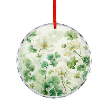 Crystal Glass Ornament with Green Leaves and Flowers