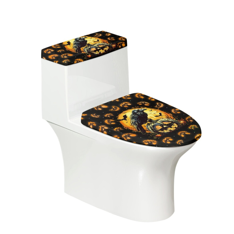Smiley Pumpkin Toilet Lid Dust Cover Set Polyester Elastic 9043876519024