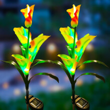 Veesee Lampe solaire LED tulipe rouge, lampe à piquer pour jardin, terrasse, pelouse, cour, tombe ; compatible avec l'énergie solaire extérieure