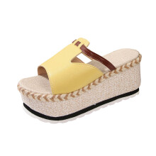 Sandales compensées à plateforme jaunes pour femmes, bout ouvert, confortables, en polyuréthane, pointure 41 (EU), talon de 8 cm, longueur du pied