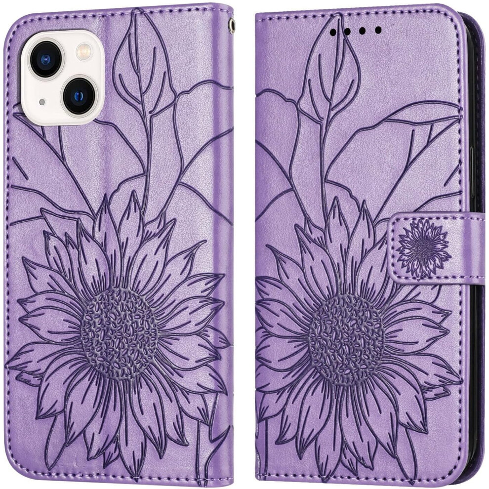 Sunflower Leather Wallet Case For Iphone 15 Â Magnetic Closure, Kickstand, Card Holder, Shockproof, Lavender Purple 9336866742657