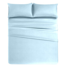 ,Bedding Set 4 Piece Durable Polyester Soft Lightweight Breathable Comfortable Set for Bedroom Home Easy Care and Stylish Design Sky Blue KING