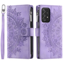 Purple PU Leather Wallet Case for Samsung Galaxy A53 5G—Magnetic Flip, Zipper Pocket, ID/Card Slots & Detachable Crossbody Strap
