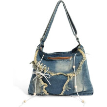 Lässige Damen-Schultertasche aus Denim, Crossbody-Handtasche, geräumige Messenger-Tasche für Damen