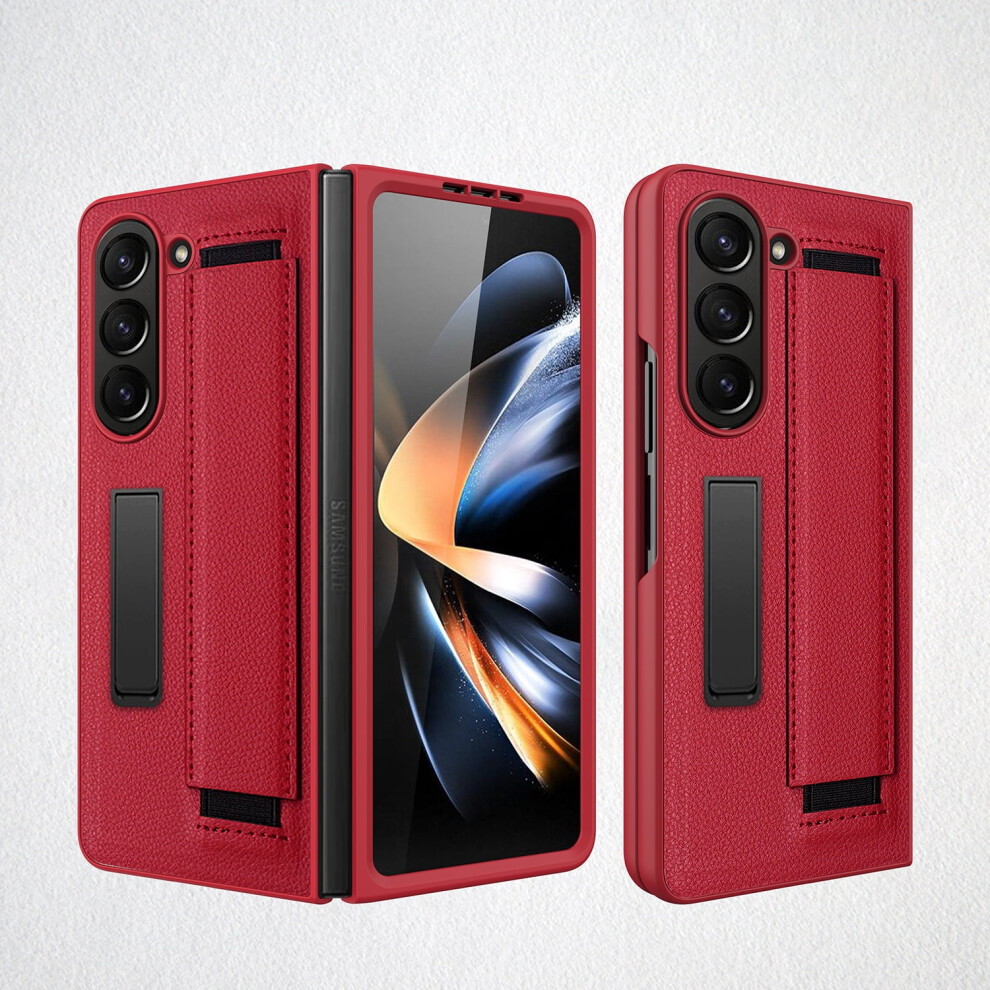 Allytech Pu Leather Phone Case With Wristband & Kickstand For Compatible With Samsung Galaxy Z Fold 5 Â Red 9336866743722