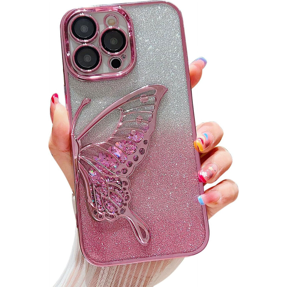 Gradient Glitter Butterfly Quicksand Clear Phone Case For Women/Girls, Compatible With Iphone 14 Pro Max 9405492439580