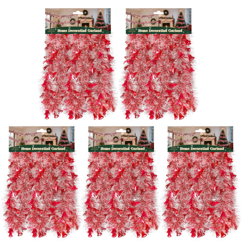 Tinsel Garland Silver Red 10ft 5-Pack