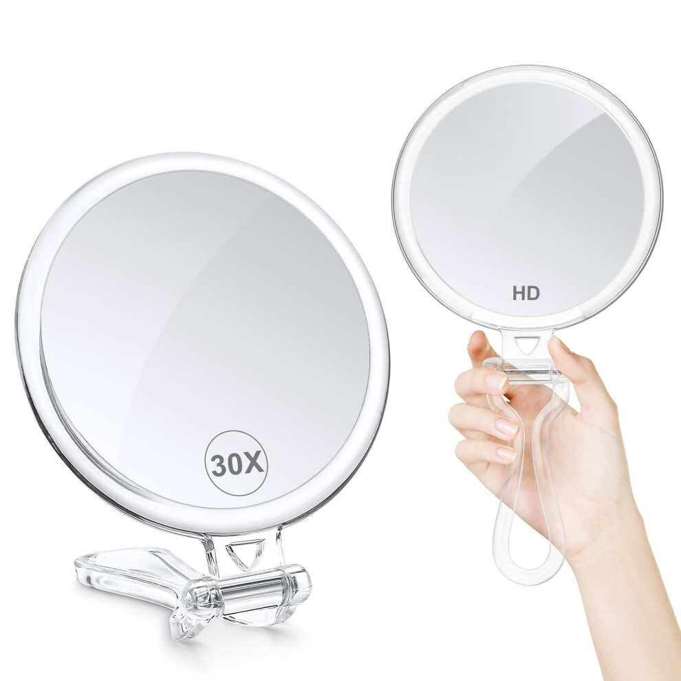 30X Magnifying Mirror for Travel with Handle, Double-Sided 1X/30X Magnification Hand Mirror for Makeup,Travel Mirror for Desk 5 Inches