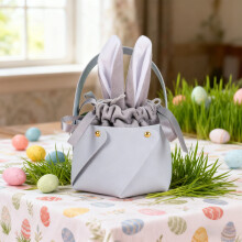 Easter Bunny Ear Leather Hand Bucket – Indoor/Outdoor Decor, Candy Bag, Gift Basket, Party Decoration (Compatible with Easter Themes)