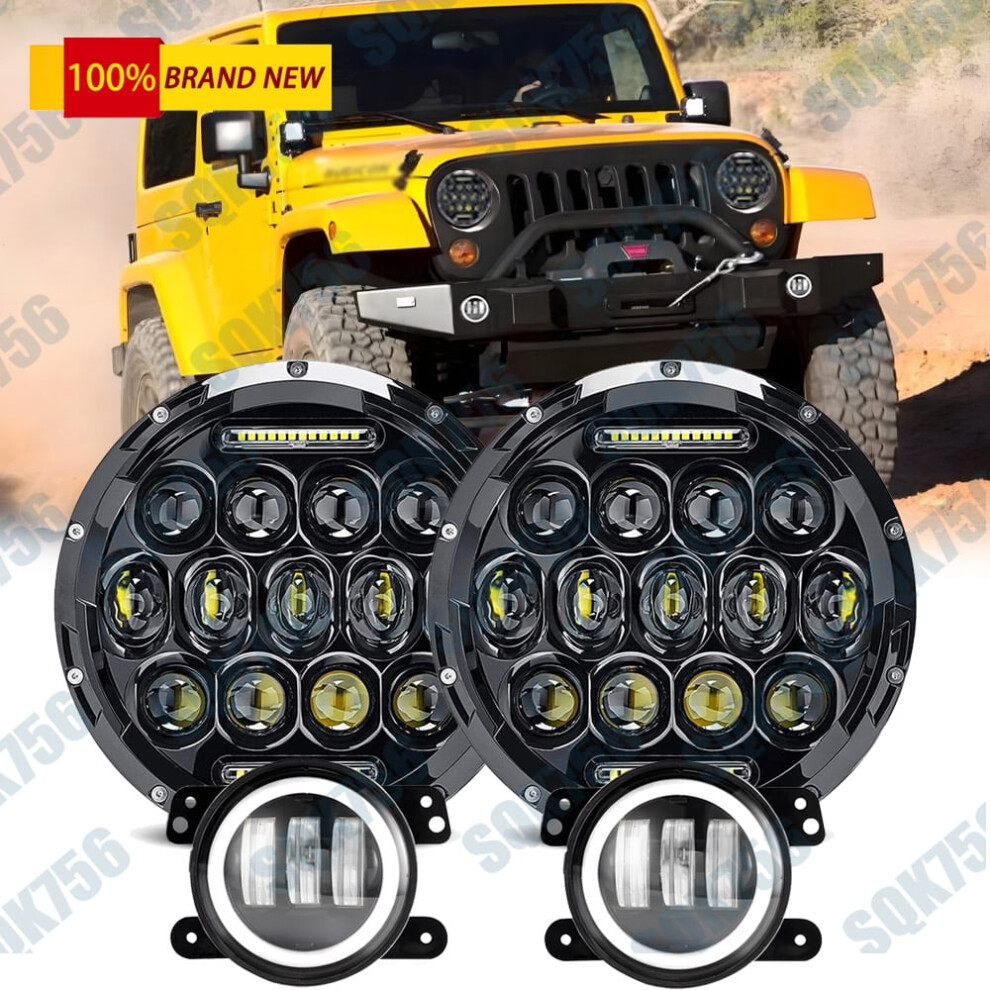 7" Led Headlights + 4" Led Fog Lights Combo For Jeep Wrangler Jk Jku 2007-2018 9178400169915